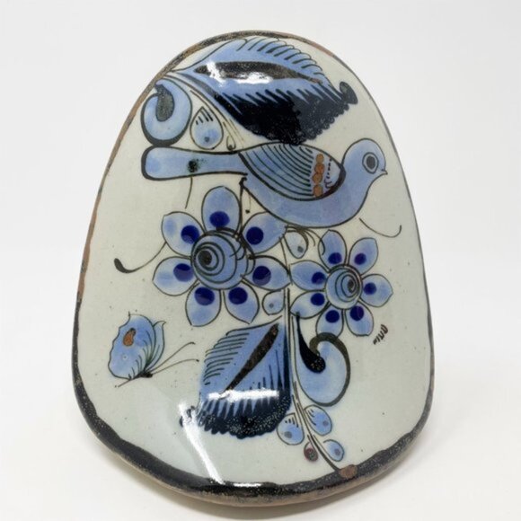 Tonala Owl Mexican Folk Art Pottery Figurine Hand Painted Bird & Flowers Design - Picture 3 of 13